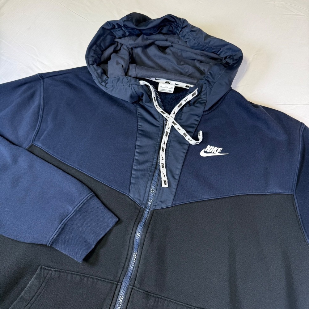 Nike Full Zip Hoodie Navy Blue And Black Swoosh Logo Men's Size XXL